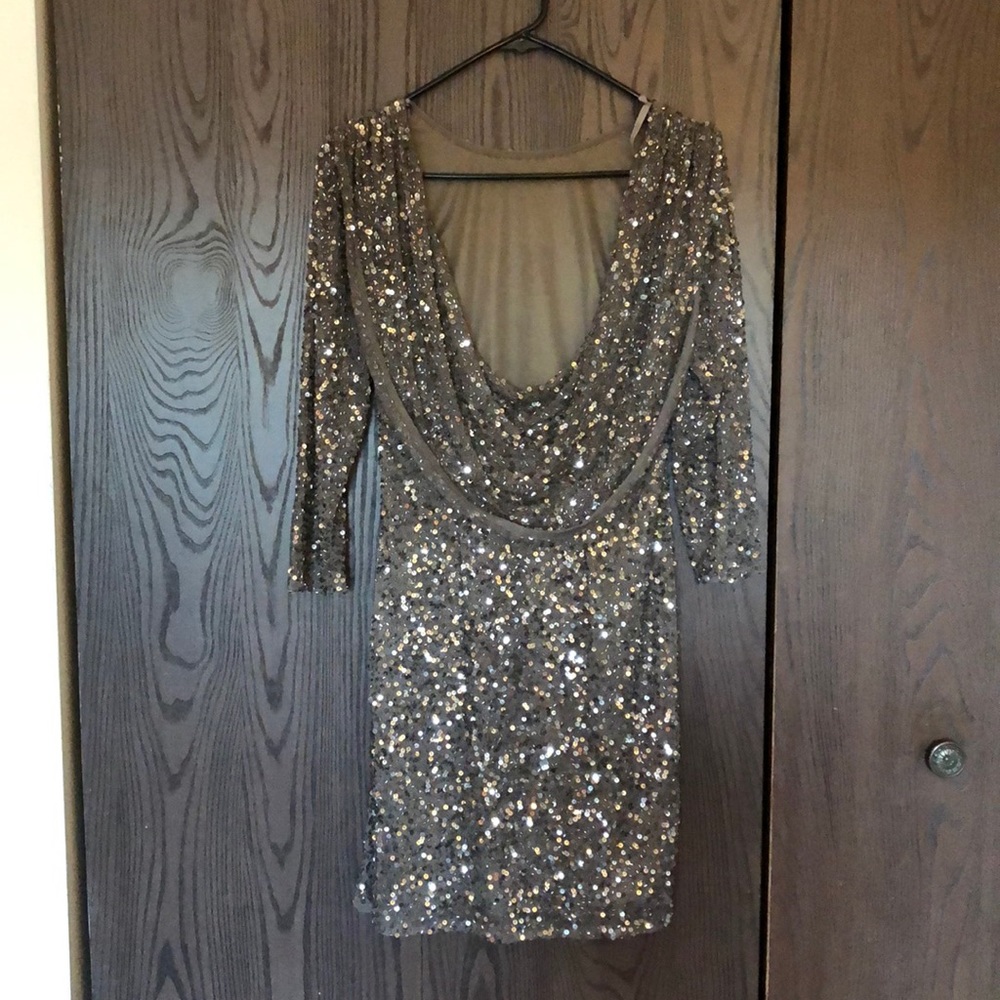 DONATED Pissarro Nights draped back sequin dress